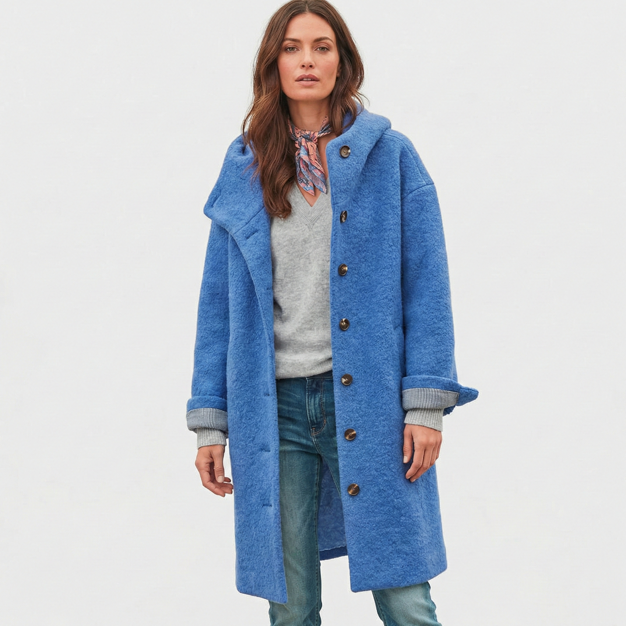 Izabela — Abrigo azul bouclé con textura