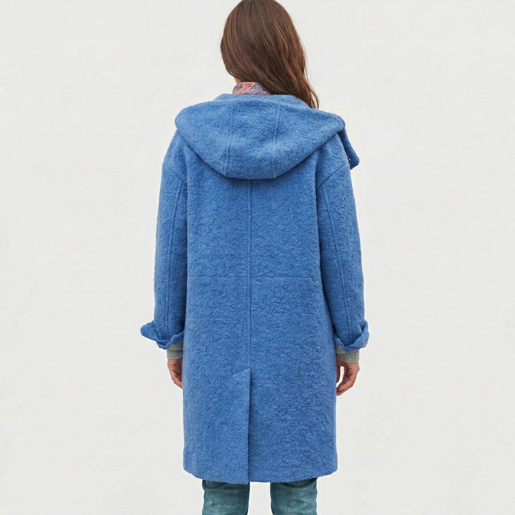 Izabela — Abrigo azul bouclé con textura