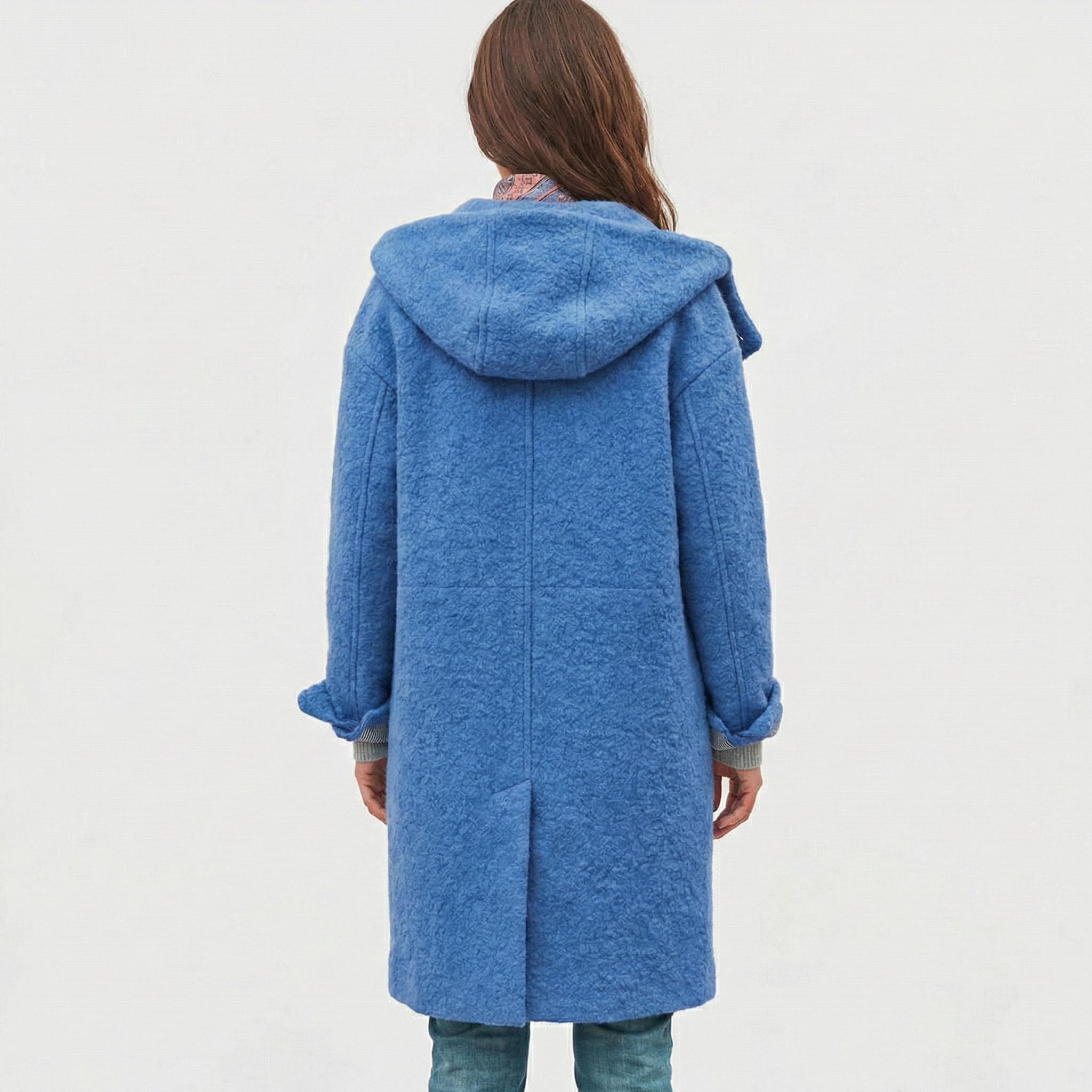 Izabela — Abrigo azul bouclé con textura