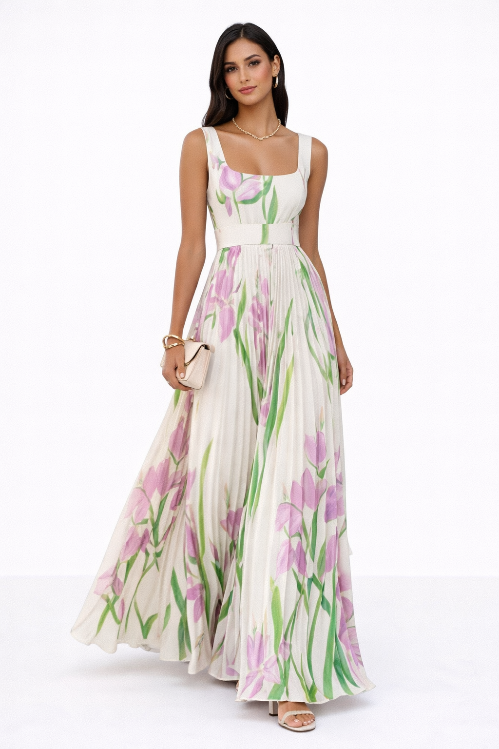 Nina - Vestido largo plisado floral